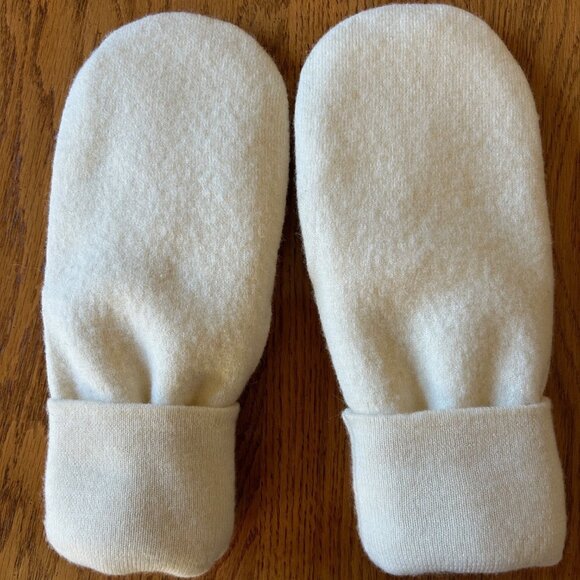 Cream Color Felted Wool Mittens from 100% Merino Wool Repurposed Sweater - Picture 2 of 3